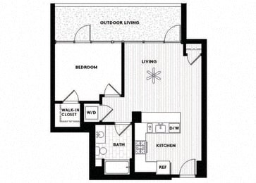 Floor plan for 1 bed, 1 bath, 695 sqft